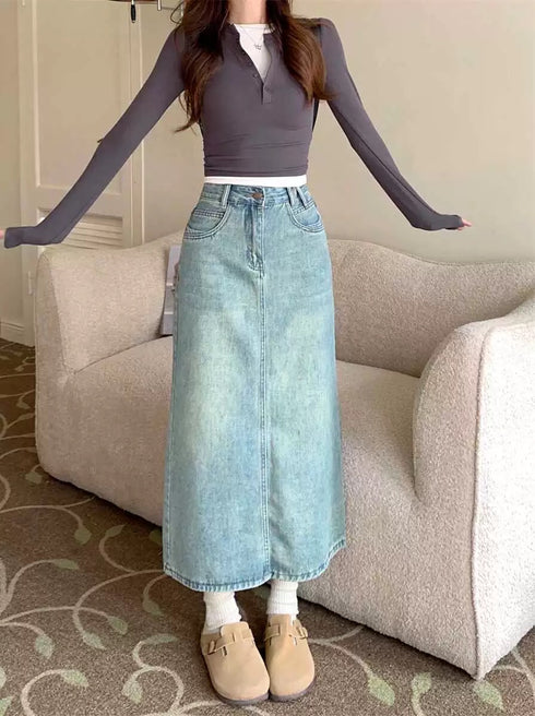 Mid-Length Back Slit Skirts